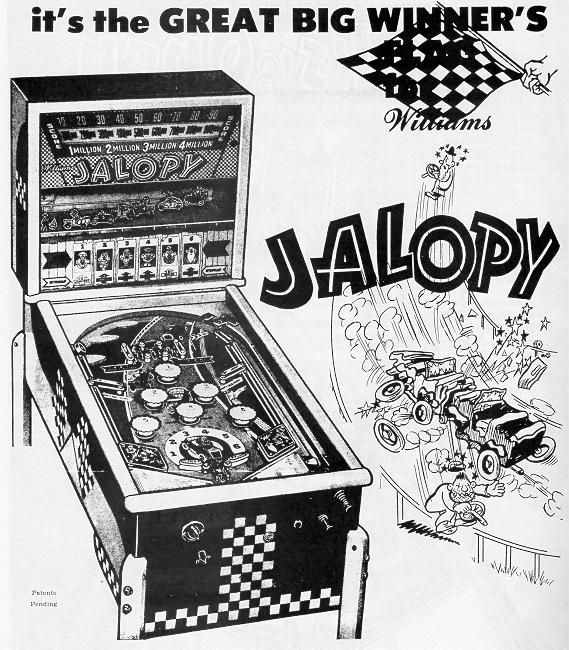 Williams Jalopy pinball 1951 coin operated pinball arcade game