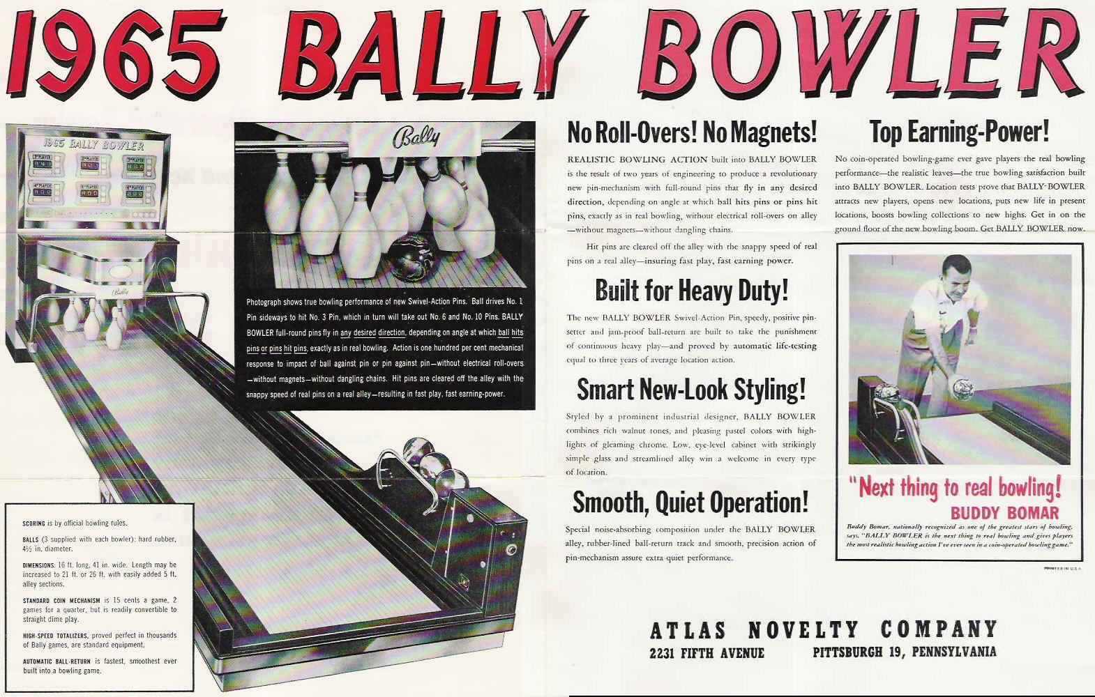 Description: 1965 Bally Bowler (bowling alley), Bally, 1965, swivel-action pins...